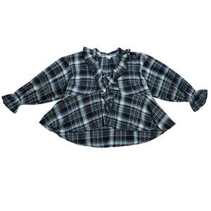 Pilcro Womens Black White Plaid Ruffle Button Front Blouse Size 1X.